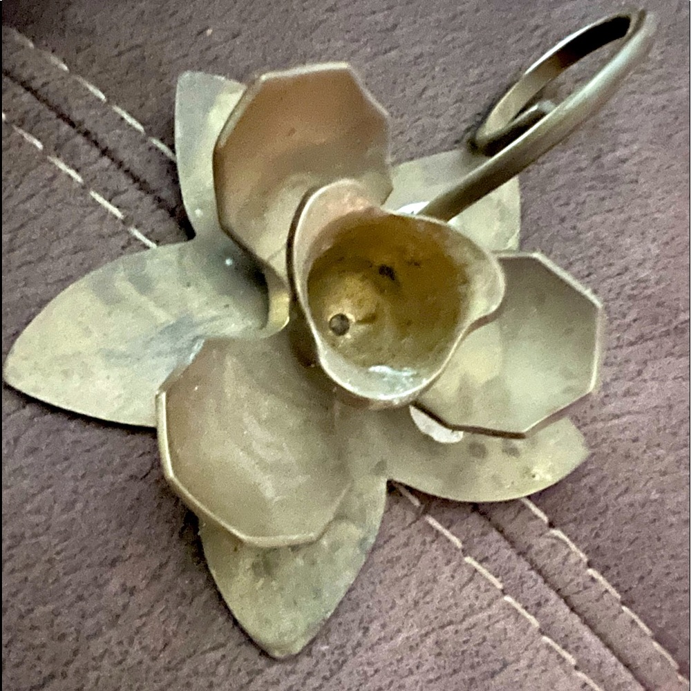 Vintage Gatgo Solid Brass Figural Lotus Flower Candle Holder 5.75" Mid Century